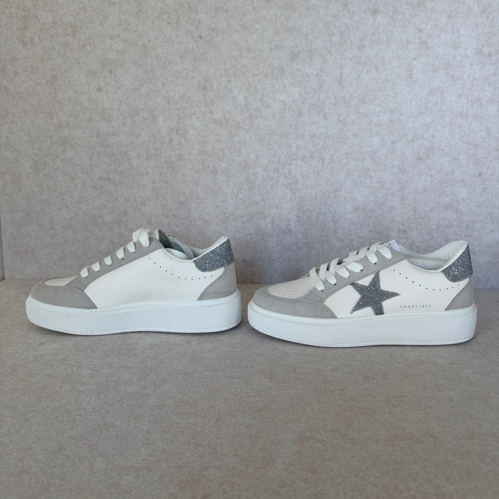 Vintage Havana Gail Size 8 White Grey Glitter Star Platform Sneakers Women's NEW - Picture 2 of 11